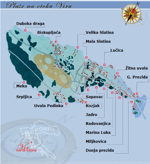 Ostrov Vir – pláže